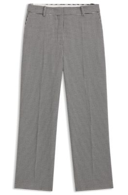Houndstooth straight-leg trousers in stretch fabric, Patterned
