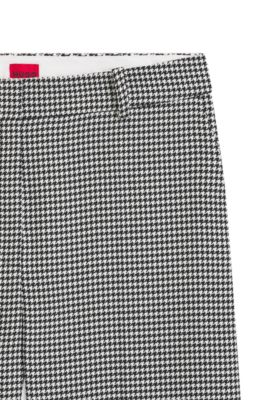 Houndstooth straight-leg trousers in stretch fabric, Patterned
