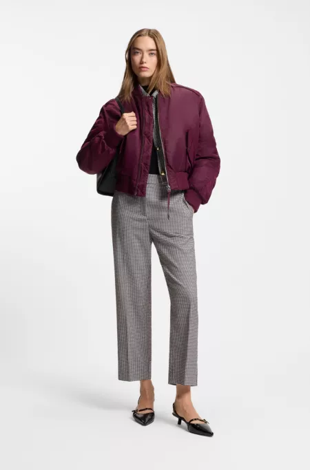 Houndstooth straight-leg trousers in stretch fabric