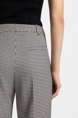 Houndstooth straight-leg trousers in stretch fabric, Patterned