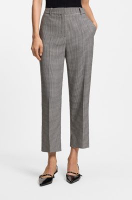 Houndstooth straight-leg trousers in stretch fabric, Patterned
