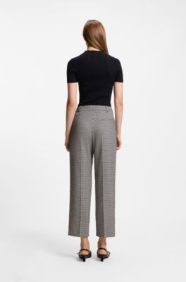 Houndstooth straight-leg trousers in stretch fabric, Patterned
