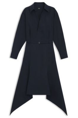 Vestido camisero con cintur&oacute;n en popel&iacute;n de algod&oacute;n, Azul oscuro