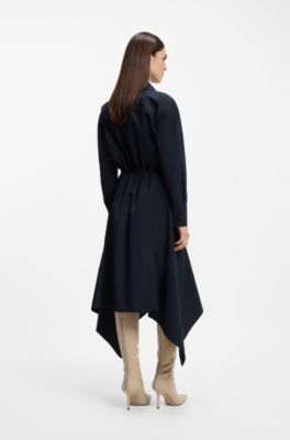 Vestido camisero con cintur&oacute;n en popel&iacute;n de algod&oacute;n, Azul oscuro