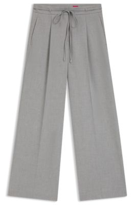 Pantalones regular fit con pernera ancha en tejido el&aacute;stico jaspeado, Gris claro