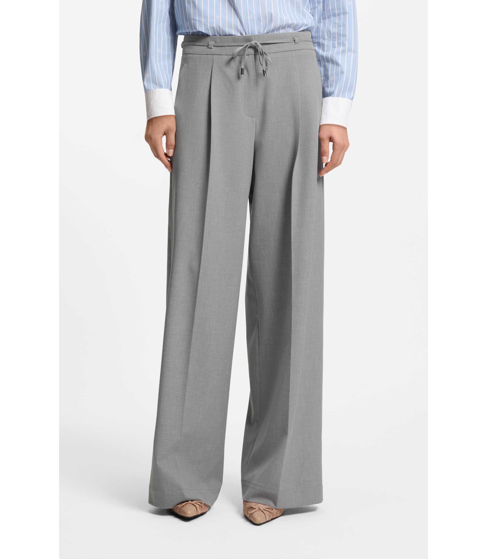 HUGO - Regular-fit trousers with wide leg - Light Grey