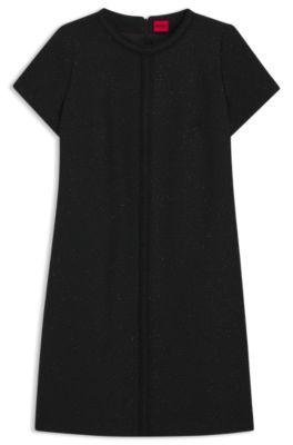 Vestido de bucl&eacute; brillante con ribetes de cinta de cadena, Negro