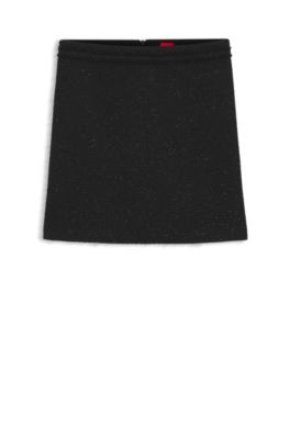 Boucl&eacute; mini skirt with chain tape, Black