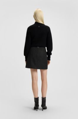 Minifalda de boucl&eacute; brillante con ribete de cadena, Negro