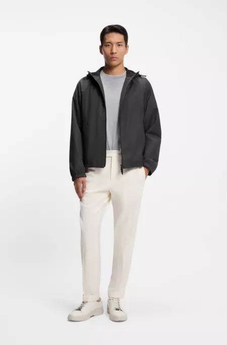Virgin-wool windbreaker with hood