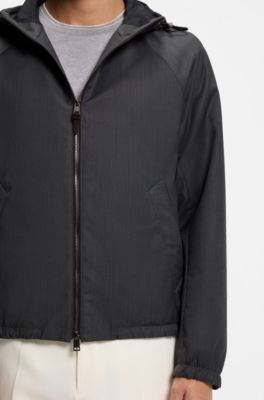 Virgin-wool windbreaker with hood, Black