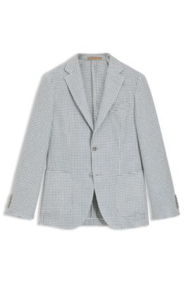 Slim-fit jacket in linen, silk and cotton, Light Blue
