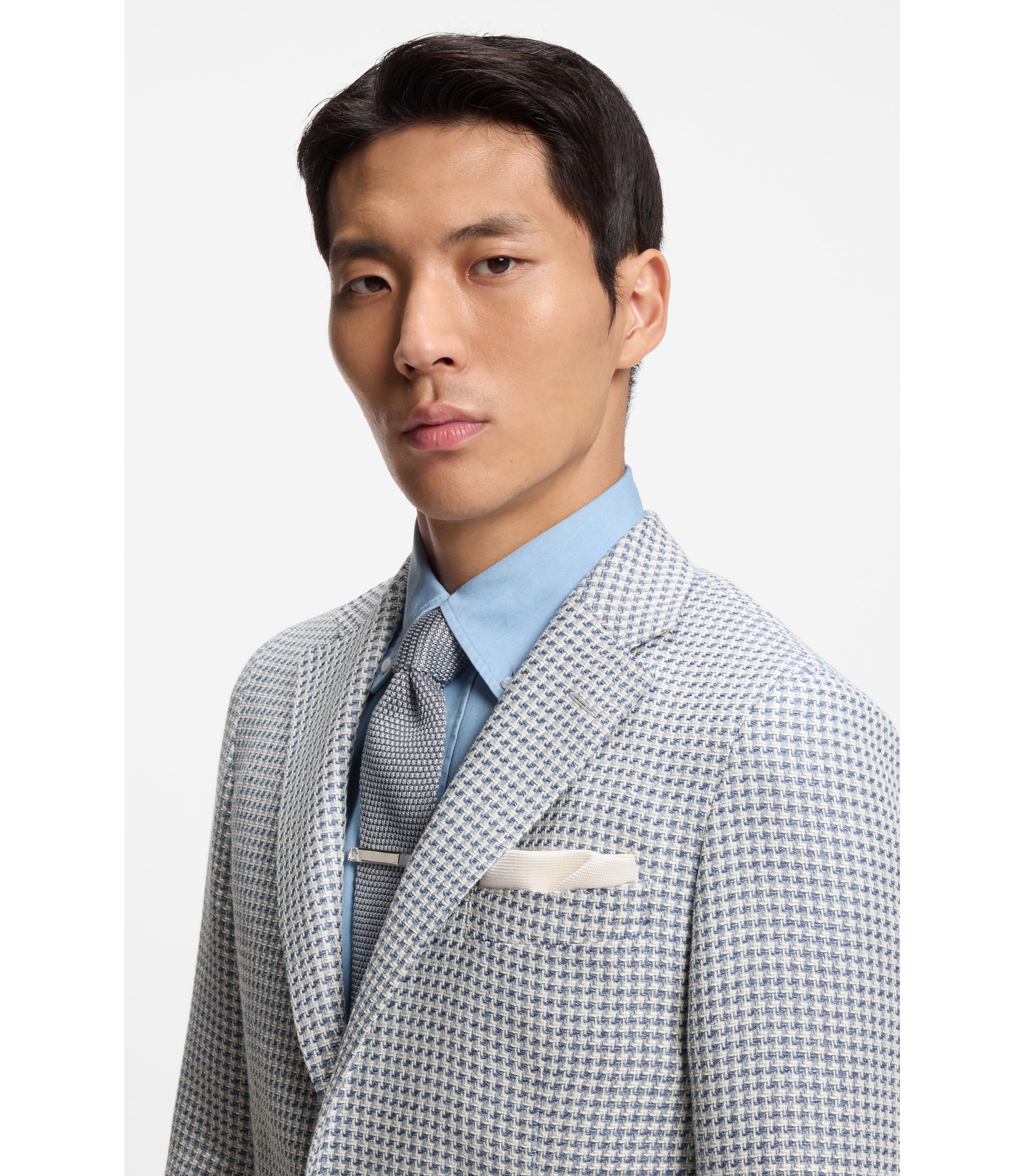 HugoBossライトブルーBOSSHUGO水色JacketPure Linen BOSS - Slim-fit jacket in linen, silk and cotton - Light Blue