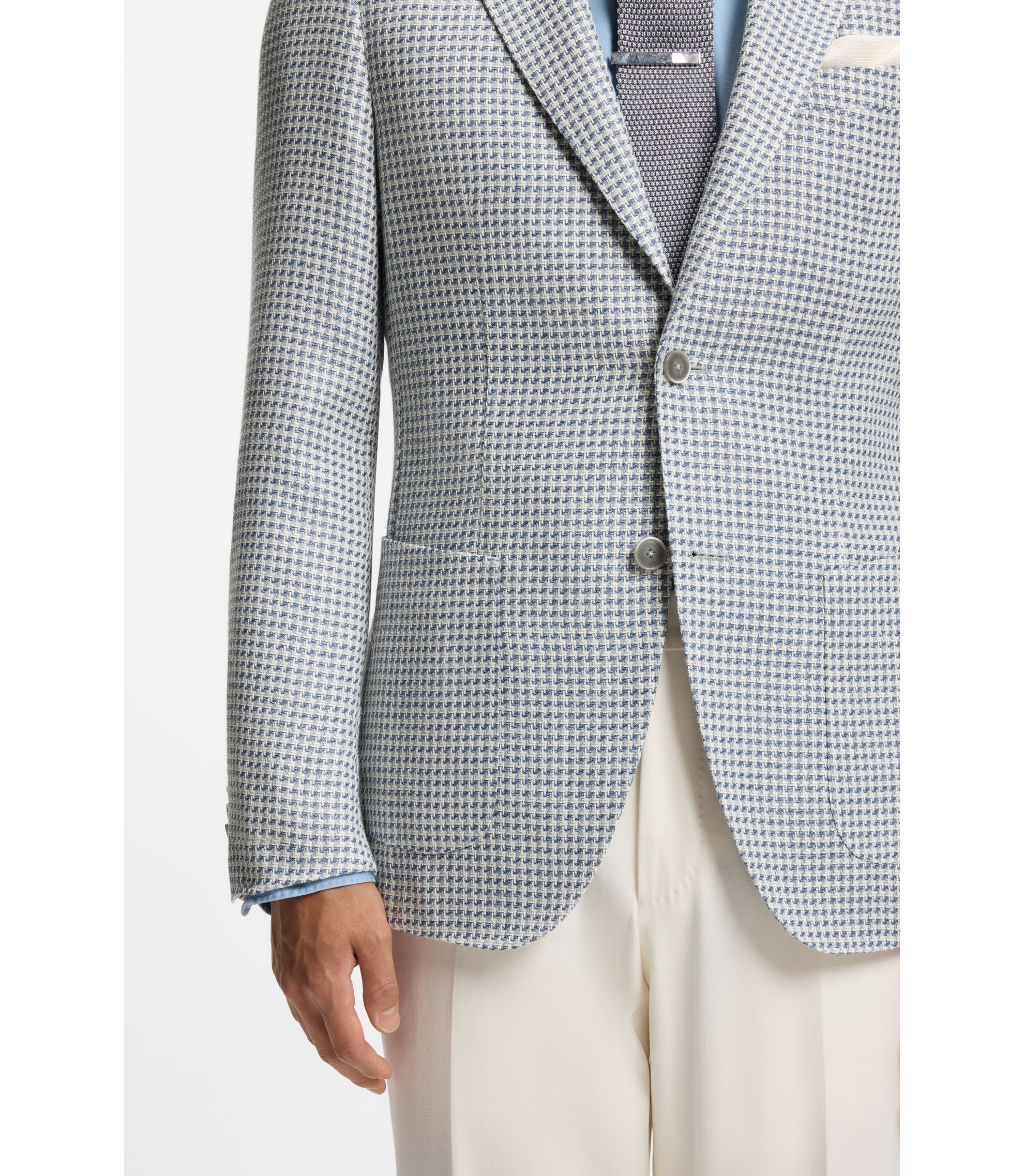 HugoBossライトブルーBOSSHUGO水色JacketPure Linen BOSS - Slim-fit jacket in linen, silk and cotton - Light Blue