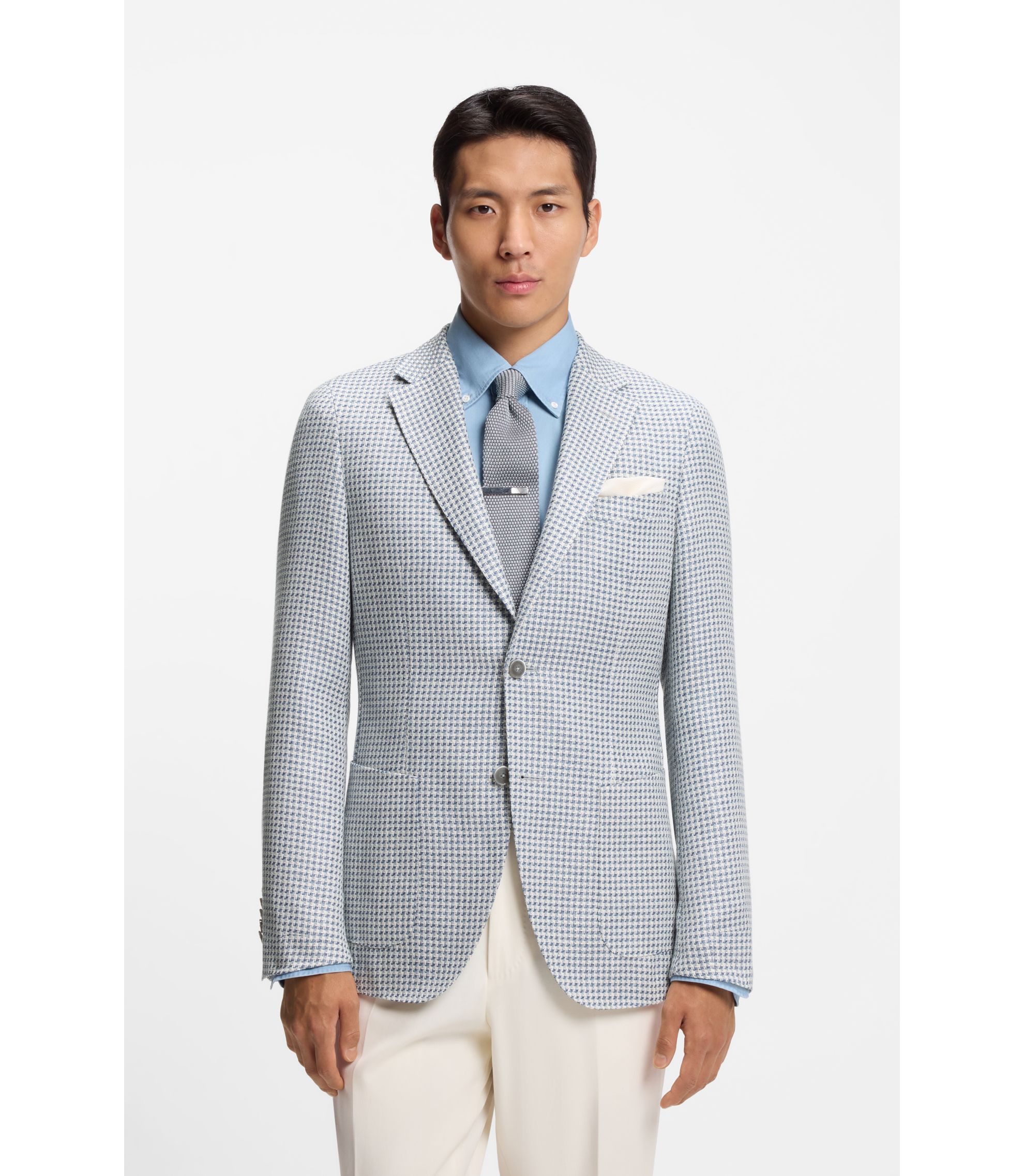HugoBossライトブルーBOSSHUGO水色JacketPure Linen BOSS - Slim-fit jacket in linen, silk and cotton - Light Blue