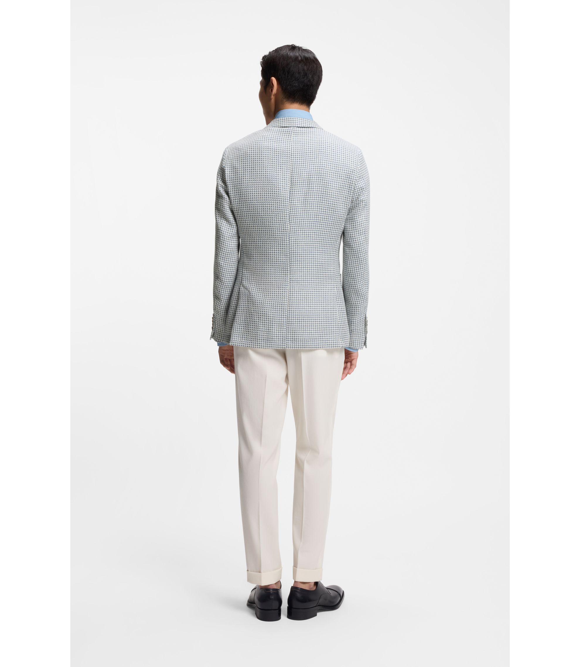BOSS - Slim-fit jacket in linen, silk and cotton - Light Blue