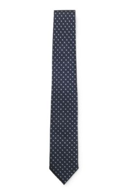Jacquard-pattern tie in a silk blend, Dark Blue