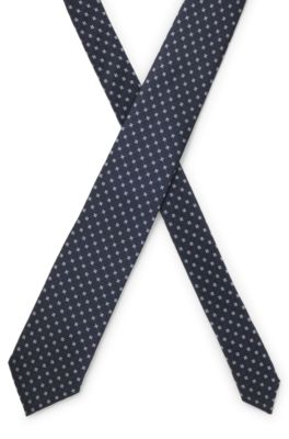 Cravate en soie m&eacute;lang&eacute;e &agrave; motif jacquard, Bleu fonc&eacute;