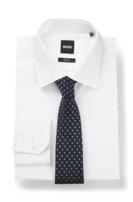 Jacquard-pattern tie in a silk blend, Dark Blue