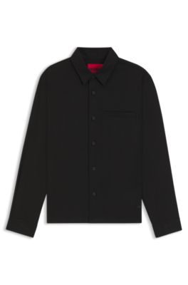 Sobrecamisa oversize fit de sarga suave con bolsillos laterales, Negro