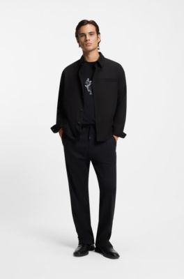 Sobrecamisa oversize fit de sarga suave con bolsillos laterales, Negro