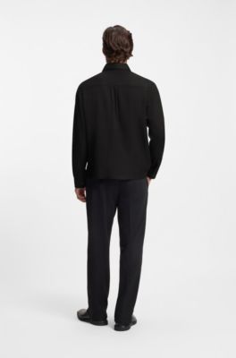 Sobrecamisa oversize fit de sarga suave con bolsillos laterales, Negro