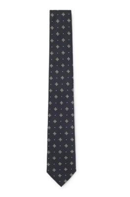 Corbata en mezcla de seda con raya diagonal, Azul oscuro