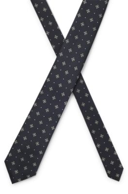 Corbata en mezcla de seda con raya diagonal, Azul oscuro