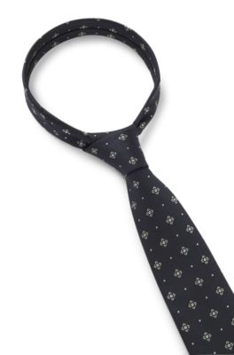 Corbata en mezcla de seda con raya diagonal, Azul oscuro