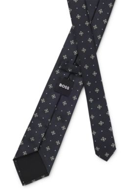 Corbata en mezcla de seda con raya diagonal, Azul oscuro