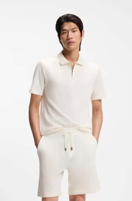Cotton-silk polo shirt with zip neck