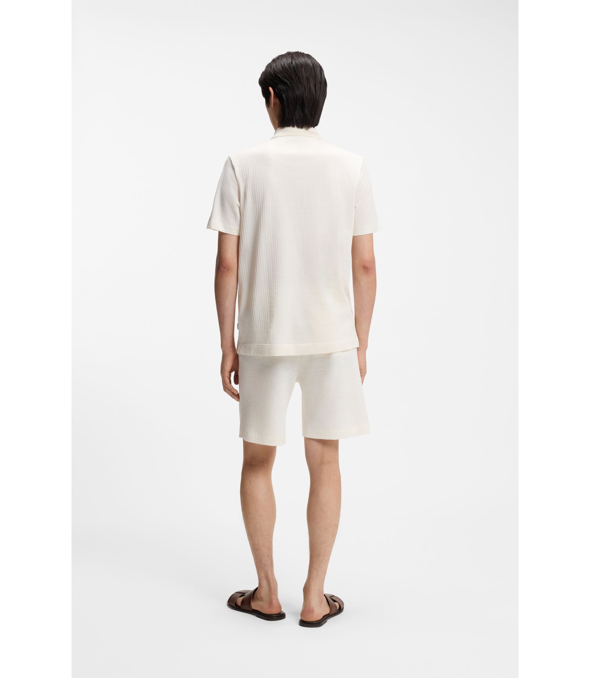 BOSS - Cotton-silk polo shirt with zip neck - White