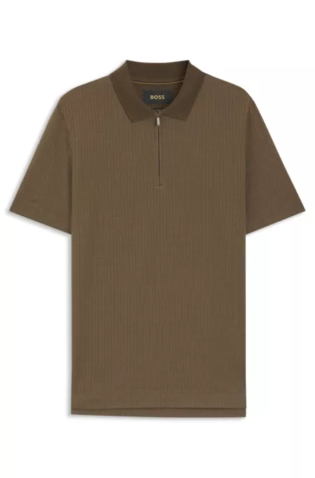 Cotton-silk polo shirt with zip neck