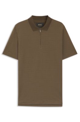 Cotton-silk polo shirt with zip neck, Light Green