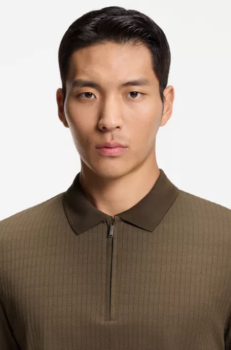 Cotton-silk polo shirt with zip neck
