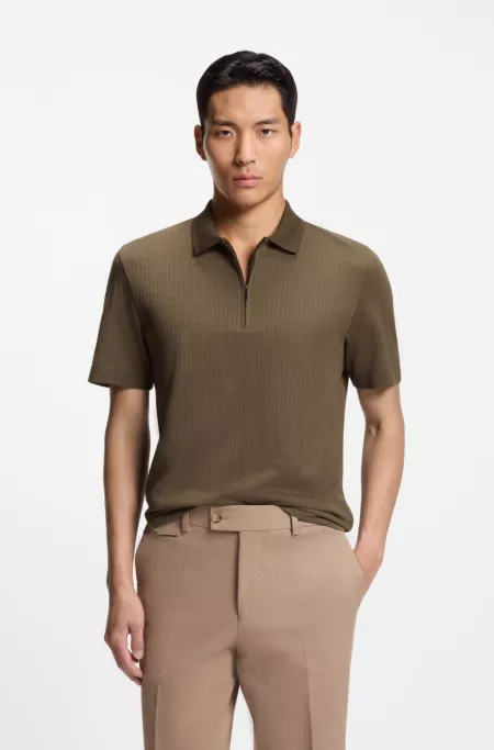 Cotton-silk polo shirt with zip neck