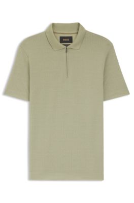 Cotton-silk polo shirt with zip neck, Light Green