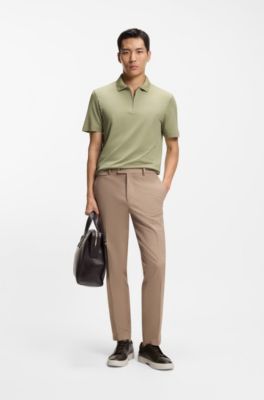 Cotton-silk polo shirt with zip neck, Light Green