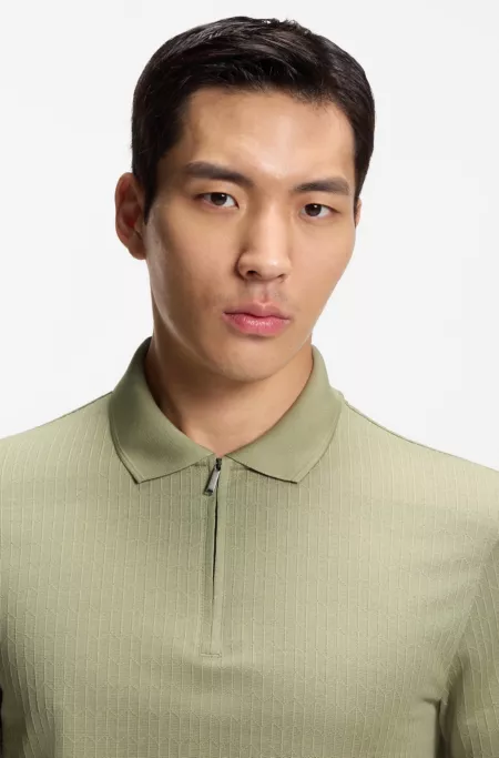 Cotton-silk polo shirt with zip neck