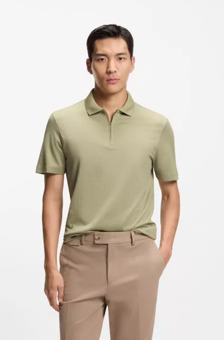 Cotton-silk polo shirt with zip neck