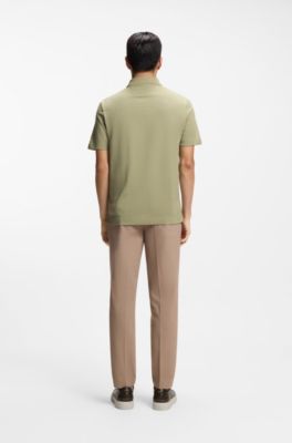 Cotton-silk polo shirt with zip neck, Light Green