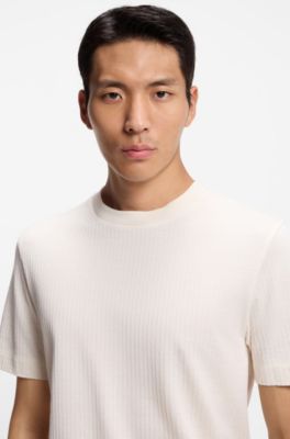 Cotton-silk T-shirt with geometric jacquard, White