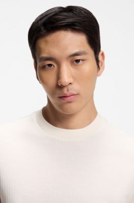 Cotton-silk T-shirt with geometric jacquard, White