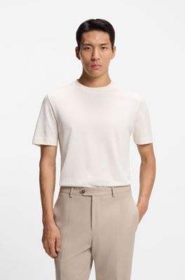 Cotton-silk T-shirt with geometric jacquard, White