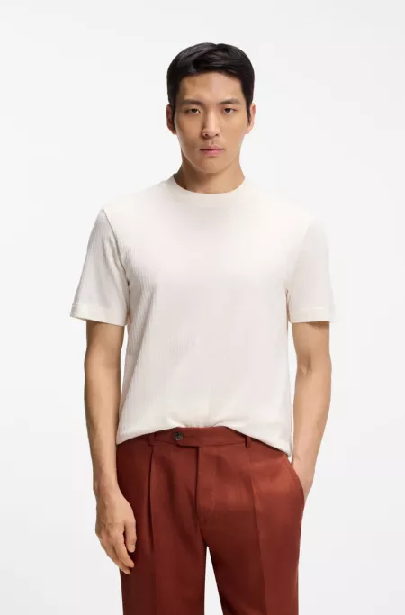 Cotton-silk T-shirt with geometric jacquard