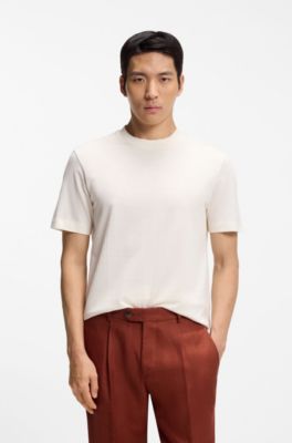 Cotton-silk T-shirt with geometric jacquard, White