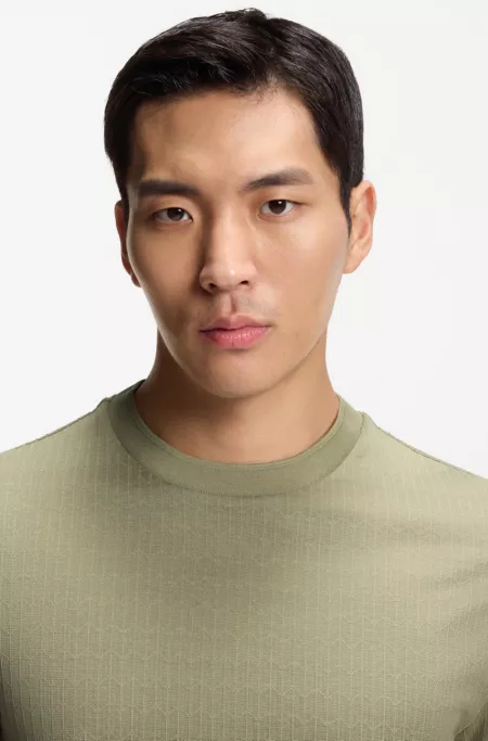 Cotton-silk T-shirt with geometric jacquard