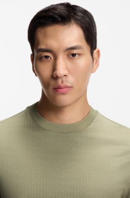Cotton-silk T-shirt with geometric jacquard, Light Green