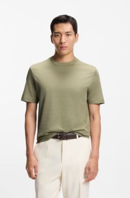 Cotton-silk T-shirt with geometric jacquard, Light Green