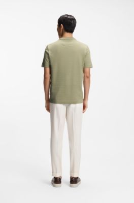  T-shirt en coton et soie &agrave; motif jacquard g&eacute;om&eacute;trique, Chaux